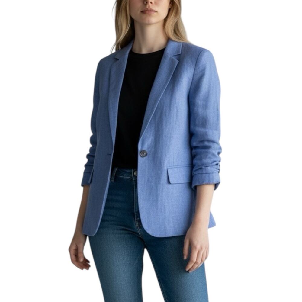 NWT Banana Republic Linen Blend Boyfriend Blazer Cornflower Blue Women’s Size 6